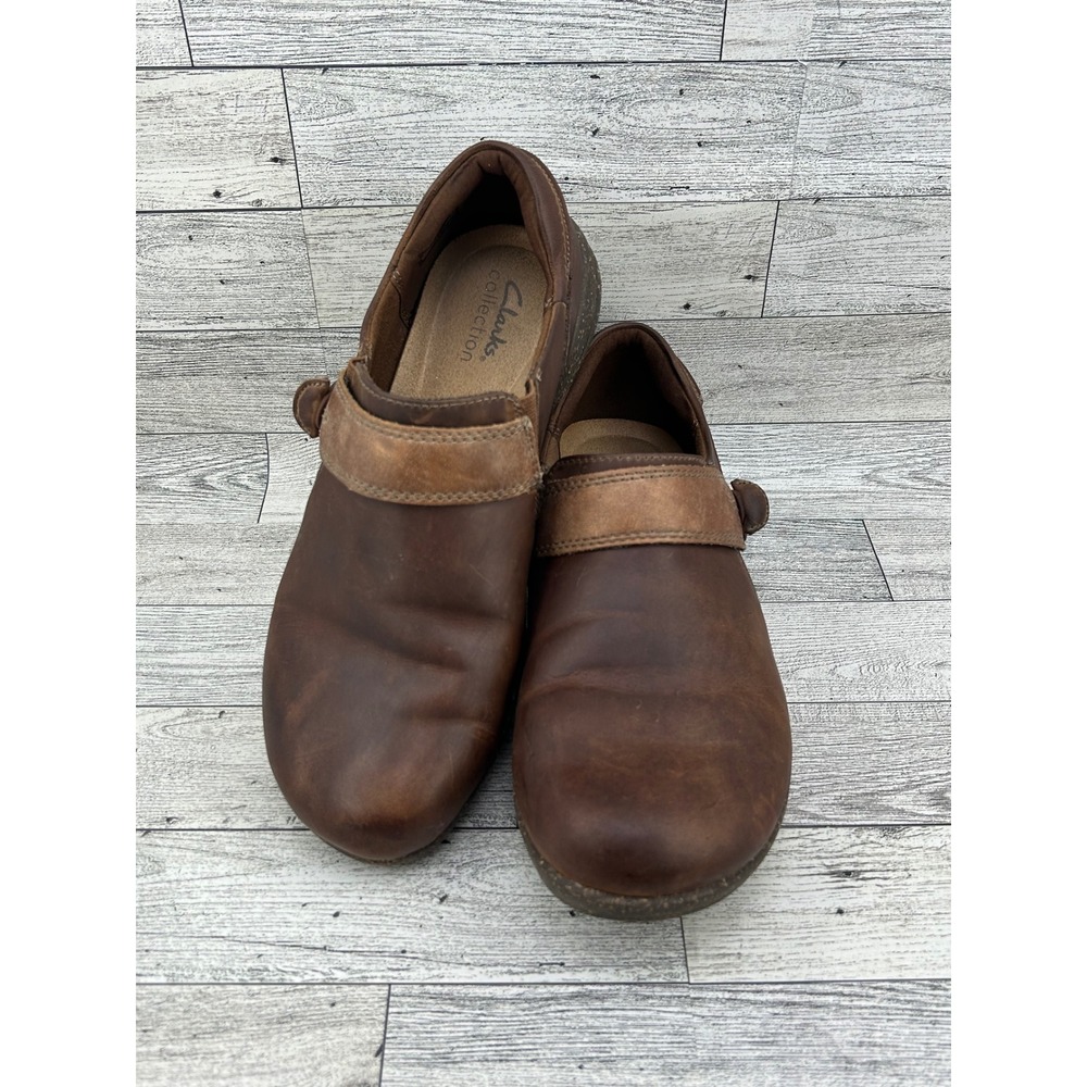 Clarks Collection Brown Leather Slip On Loafers Shoes Women Sz 8M 261623374055